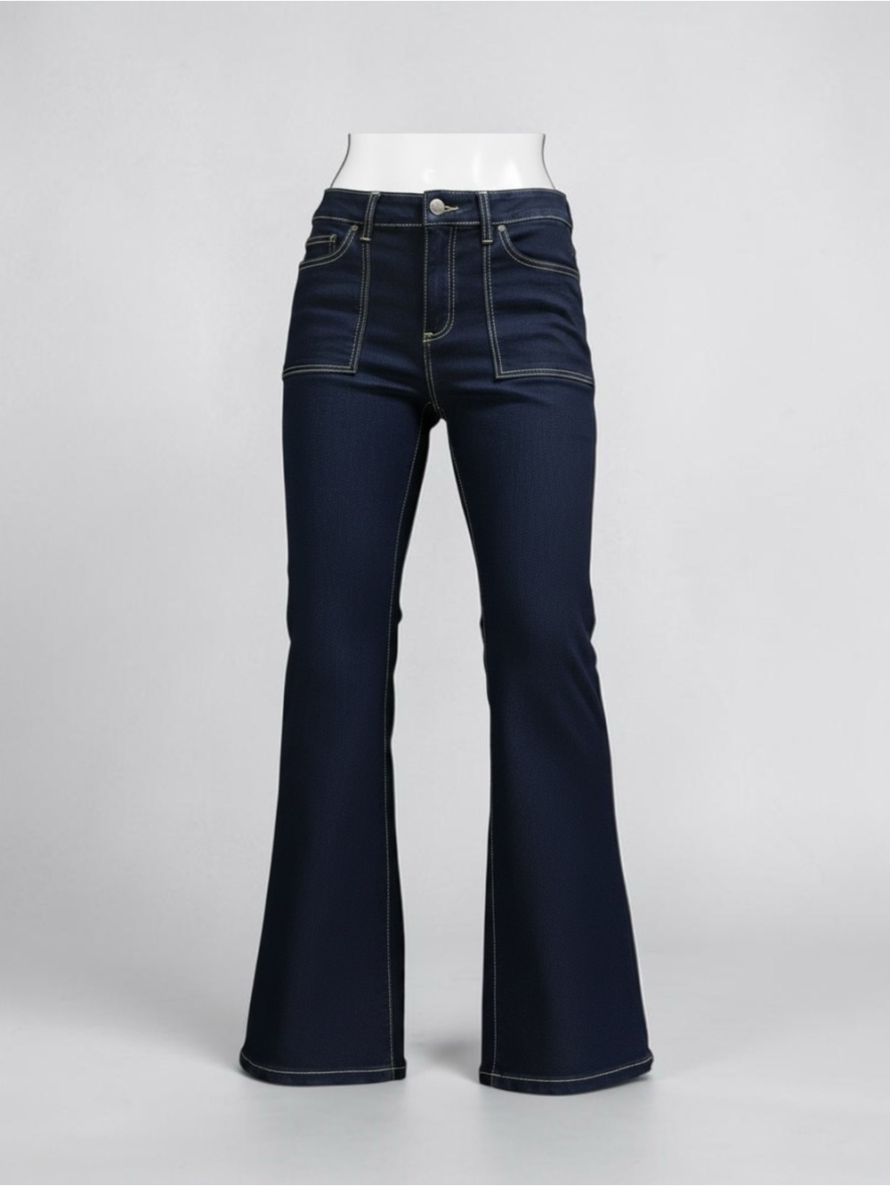 Michael Kors Dark Wash High Rise Flare Jeans Front Patch Pockets Size 8
